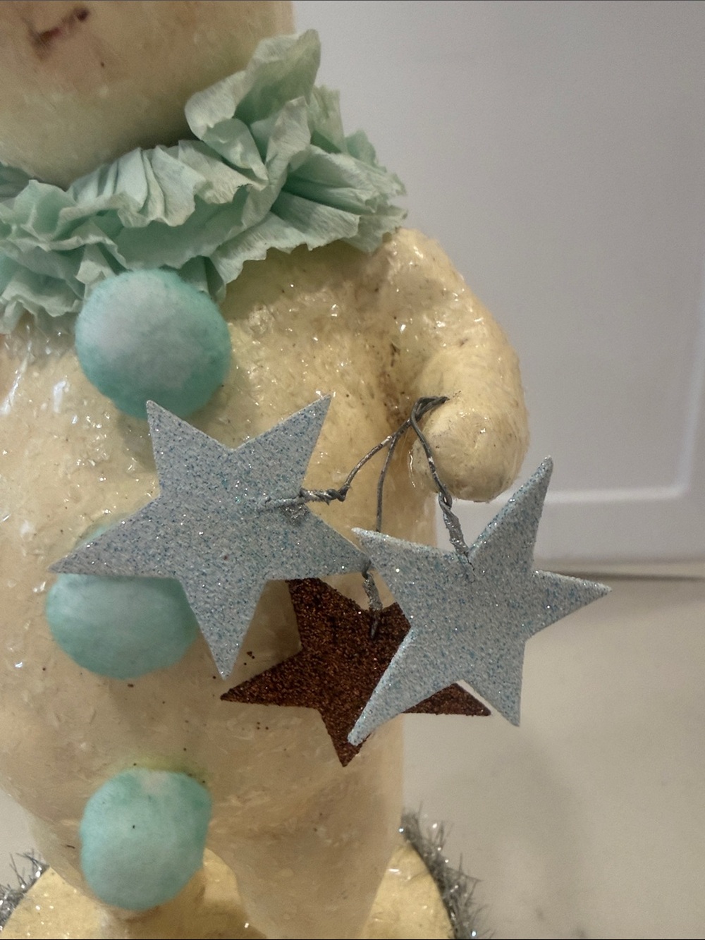 Handcrafted Cream Snowman Figurine with Mint Accents and Hat by Bethany Lowe - Picture 3 of 7
